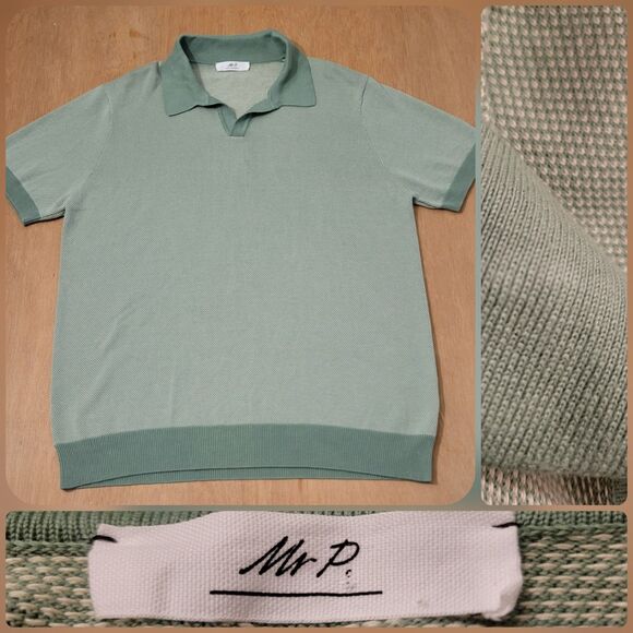 Mr P Polo Shirt Mens Large Green Sweater Knit Pullover Cotton Quiet Luxury - Picture 1 of 13